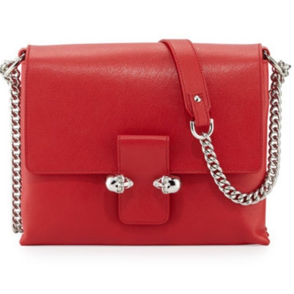 Alexander McQueen Twin Skull LeatherCrossbody Bag, Red